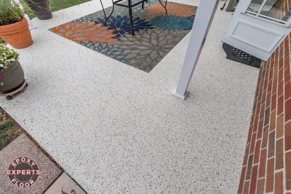 Shoemakersville Patio Stone Epoxy Floorwhite and mini pearl