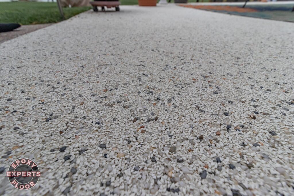 Shoemakersville Patio Stone Epoxy Floorwhite and mini pearl