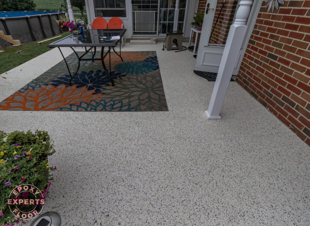 Shoemakersville Patio Stone Epoxy Floorwhite and mini pearl