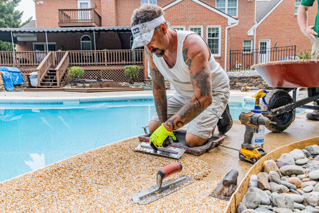 Working on the pool deck